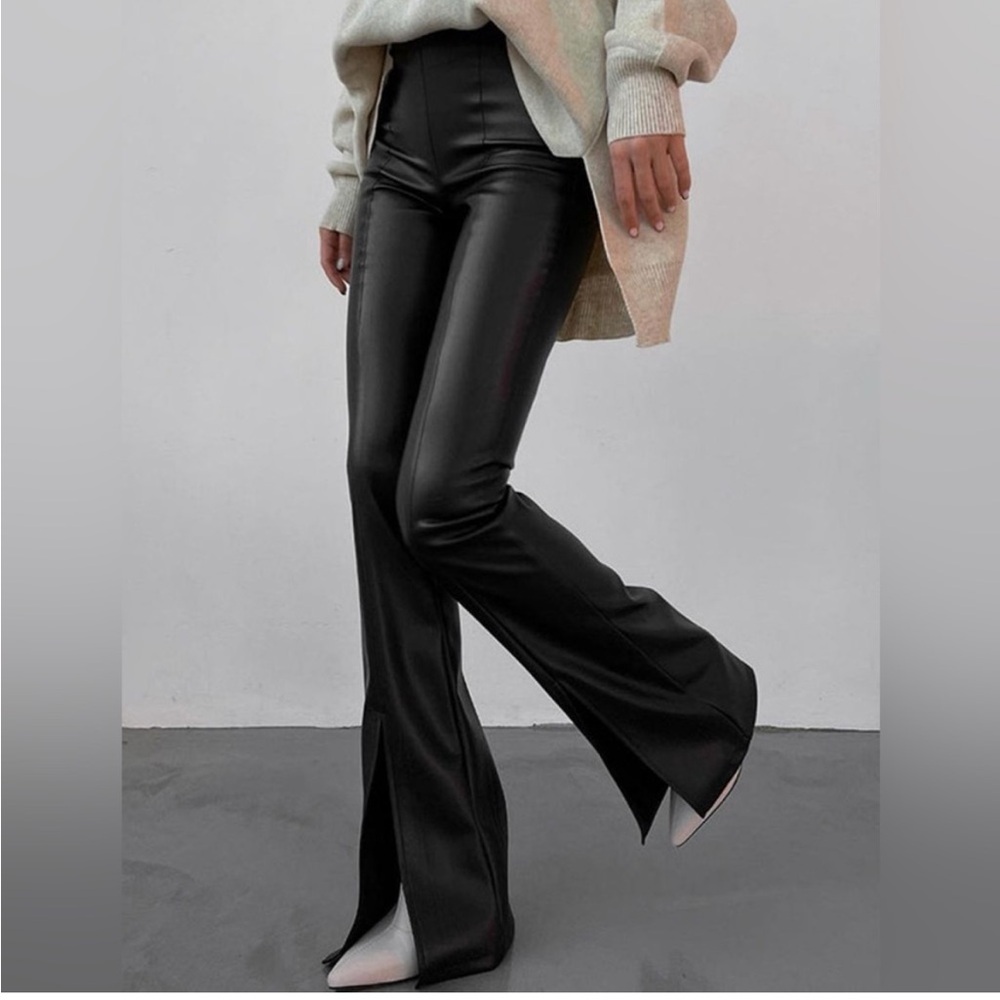 Faux Leather Zipper Flare Pant (S)